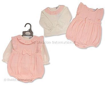 2 pcs barboteuse ensemble bébé fille avec nœud - Rose - Grossiste et Fournisseur
