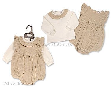 2 pcs barboteuse ensemble bébé fille avec nœud - Taupe - Grossiste et Fournisseur