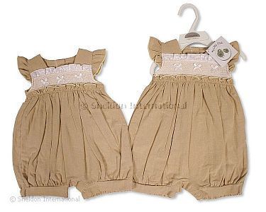Barboteuse bébé fille avec smockage et nœuds - Grossiste et Fournisseur