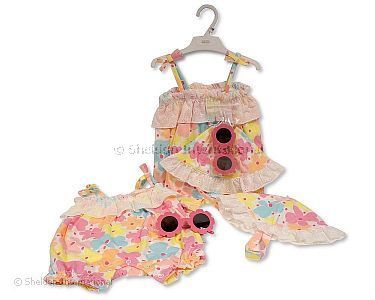 2 pcs barboteuse ensemble pour bébé fille avec lunettes de soleil - Fleurs - Grossiste et Fournisseur