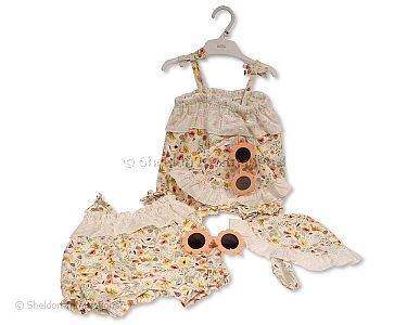 2 pcs barboteuse ensemble pour bébé fille avec lunettes de soleil - Fleurs Sauvages - Grossiste et Fournisseur