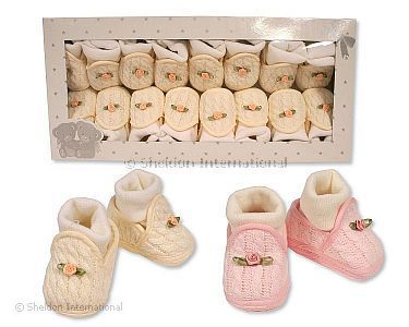 Chaussons bébé fille en coton avec chaussettes intégrées et rosebud - Grossiste et Fournisseur