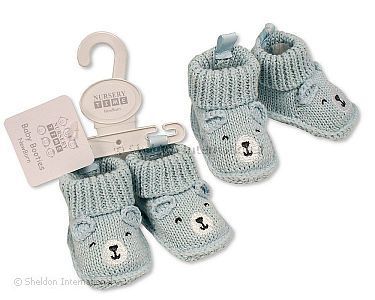 Chaussons tricotés pour bébé - Teddy - Ciel - Grossiste et Fournisseur