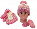 Bonnet pompon et mitaines ensemble bébé fille avec doublure