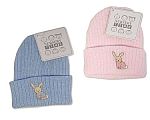 Tricoté bonnet bébé avec broderie lapin - Rose/Bleu - Grossiste et Fournisseur