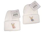 Tricoté bonnet bébé avec broderie lapin - Blanc/Rose - Blanc/Bleu - Grossiste et Fournisseur