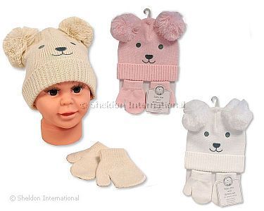 Bonnet pompon et mitaines ensemble pour bébé - Grossiste et Fournisseur