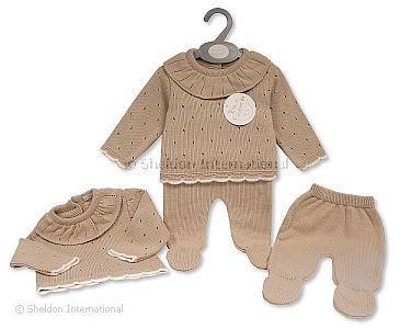 2 pcs ensemble tricoté pour bébés avec collier - Taupe - Grossiste et Fournisseur