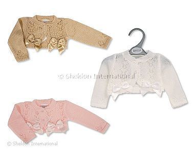 Tricoté boléro cardigan bébé fille avec nœuds - Taille 9-24 mois - Grossiste et Fournisseur