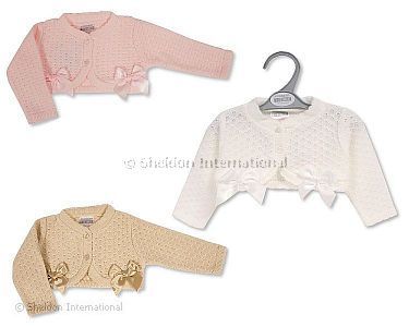 Tricoté boléro cardigan bébé fille avec nœuds - Taille 9-24 mois - Grossiste et Fournisseur