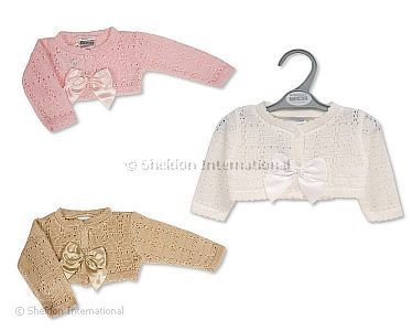 Tricoté boléro cardigan bébé fille avec nœud - Taille 9-24 mois - Grossiste et Fournisseur