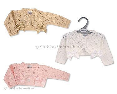 Tricoté boléro cardigan bébé fille avec nœuds - Taille 0-9 mois - Grossiste et Fournisseur