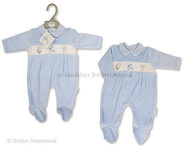 Pyjama velours bébé garçon  avec smocks - Lapin - Grossiste et Fournisseur