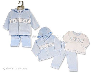 3 pcs ensemble bébé garçon avec smocks et capuche - Doux - Grossiste et Fournisseur