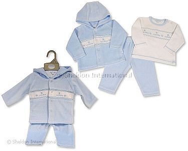 3 pcs ensemble bébé garçon avec smocks et capuche - Câlins - Grossiste et Fournisseur