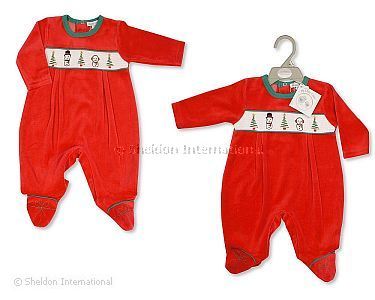 Pyjama velours bébé de Noël avec smocks - Bonhomme de Neige - Grossiste et Fournisseur
