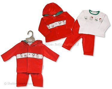 3 pcs ensemble bébé de Noël avec smocks et capuche - Bonhomme de Neige - Grossiste et Fournisseur