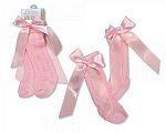 Chaussettes bébés de genou avec nœud - Rose - Grossiste et Fournisseur