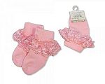 Chaussettes bébés avec dentelle - Rose - Grossiste et Fournisseur