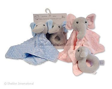 Bébé doudou et hochet set - Éléphant - Rose et Ciel - Grossiste et Fournisseur