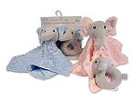 doudou et hochet set - Éléphant - Rose et Ciel - Grossiste et Fournisseur