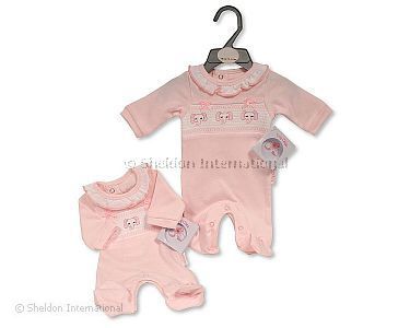 Pyjama pour bébé fille prématuré avec smocks et nœuds - Éléphant - Grossiste et Fournisseur