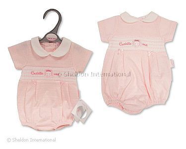 Barboteuse bébé fille prématuré avec smocks et nœuds - Me Câliner - Grossiste et Fournisseur