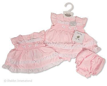 Robe bébé prématuré à volants avec smockage et nœuds - Grossiste et Fournisseur