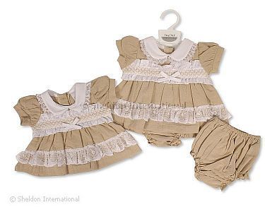 Robe bébé prématuré avec dentelle, smockage et nœud - Grossiste et Fournisseur